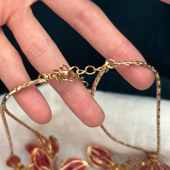 Delicate Gold and Pink Floral Necklace - Picture 4 of 5